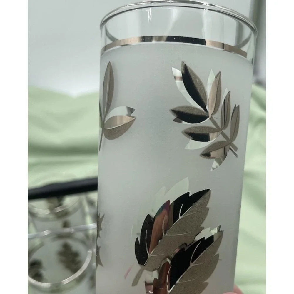 Vintage Libbey Golden Foliage Glasses Set of 8 with Caddy & Original Box MCM Bar